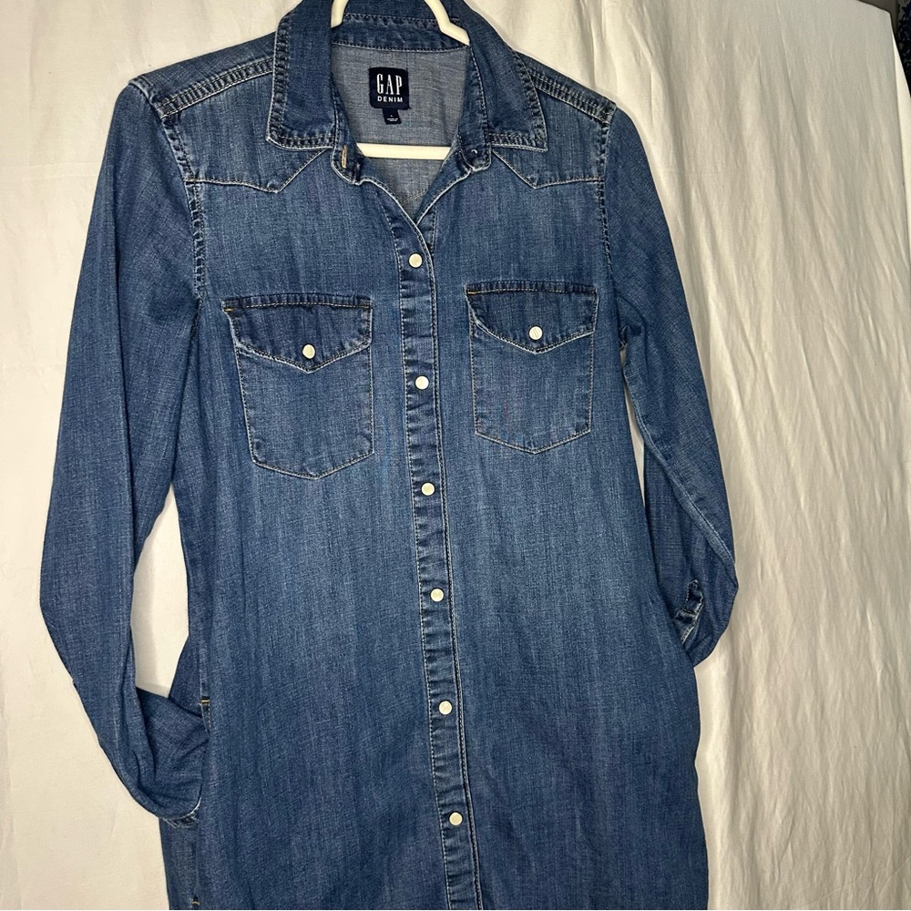 GAP Women’s Denim Button Up Long Sleeve Denim Shirt Dress Buttons Collar Sz S